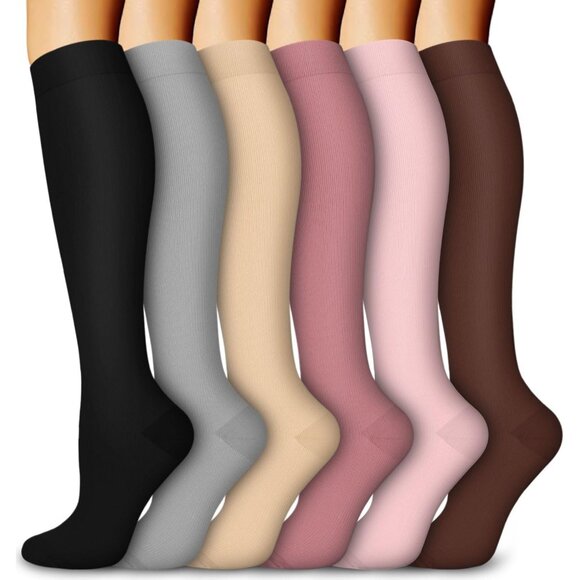 Women's Multi Color 6 Pairs Compression Socks 15-20mmhg Compression Stockings - Picture 1 of 6